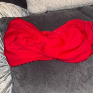 Red Twist-Front Bandeau Bikini Top